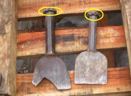 These bits circled can easily fly off when the chisel is struck.