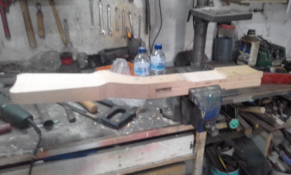 The initial shaping of the wooden stock.