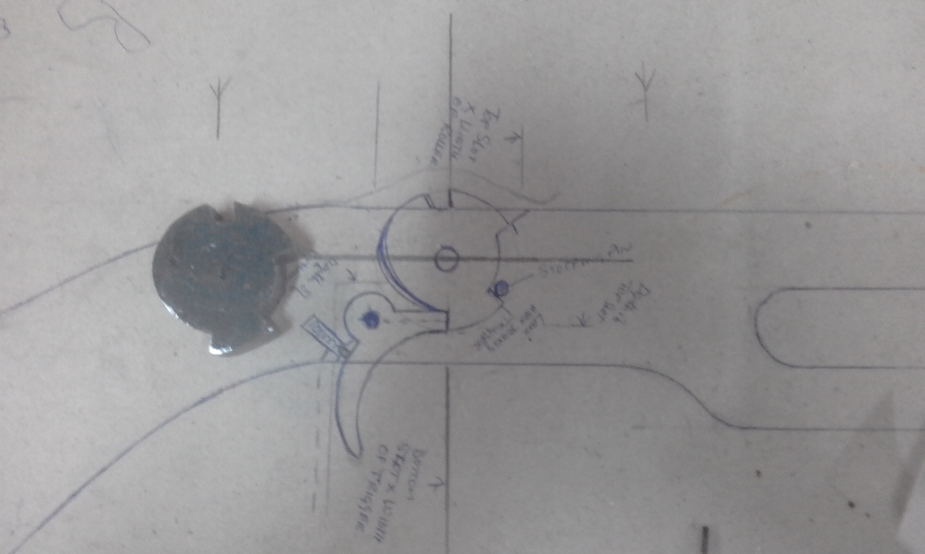 This pic shows the diagram of the trigger and the centre part cut from 3/8 inch steel flat bar.