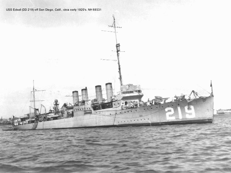 Jan. 20, 1942 - USS Edsall (DD 219) cooperated with Australian forces to sink I-124, a Japanese submarine. <br />This was the first Japanese submarine to be destroyed by forces which included U.S. surface forces.