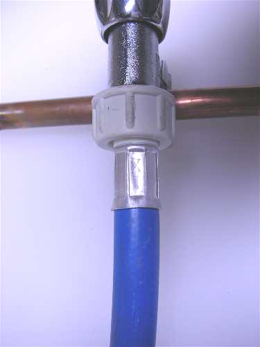 Tap with service pipe connected